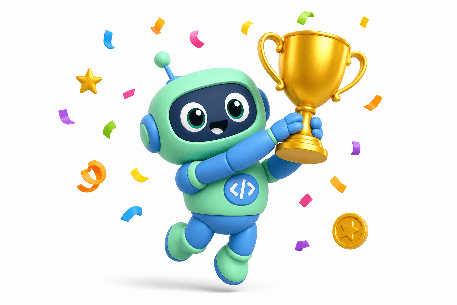Mascot celebrating with a gold trophy