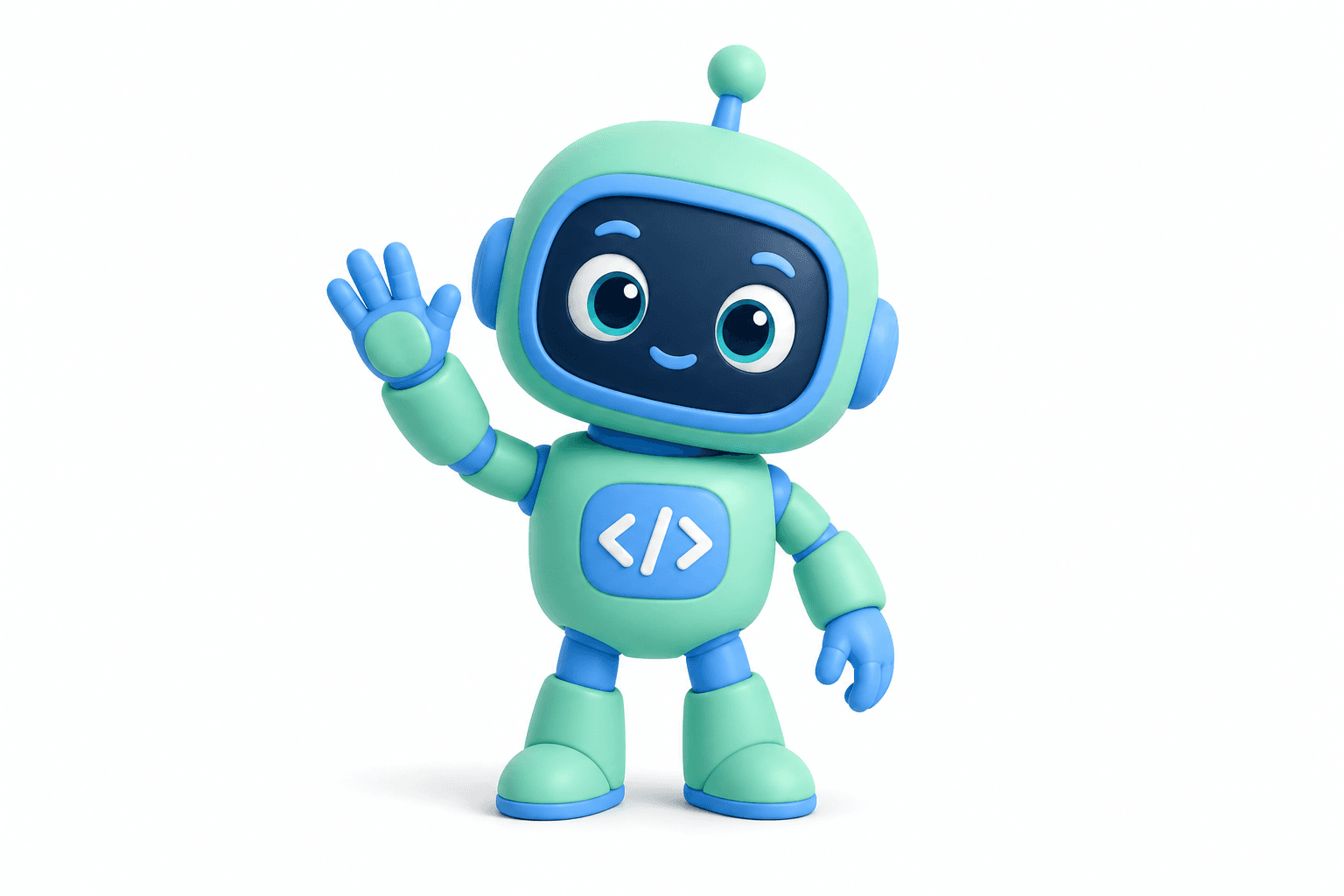 Friendly robot mascot waving hello